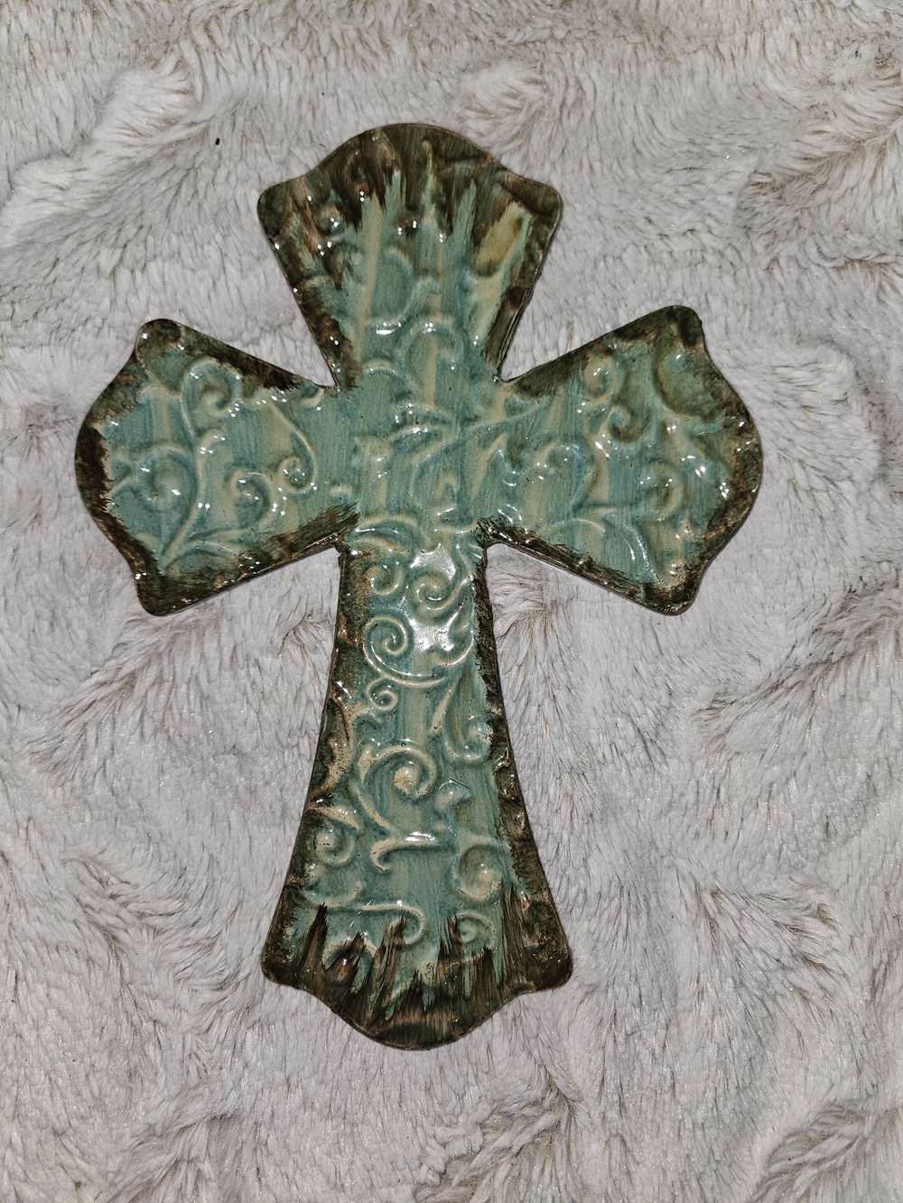 Teal/Turquoise Metal Decorative Cross Wall Accent